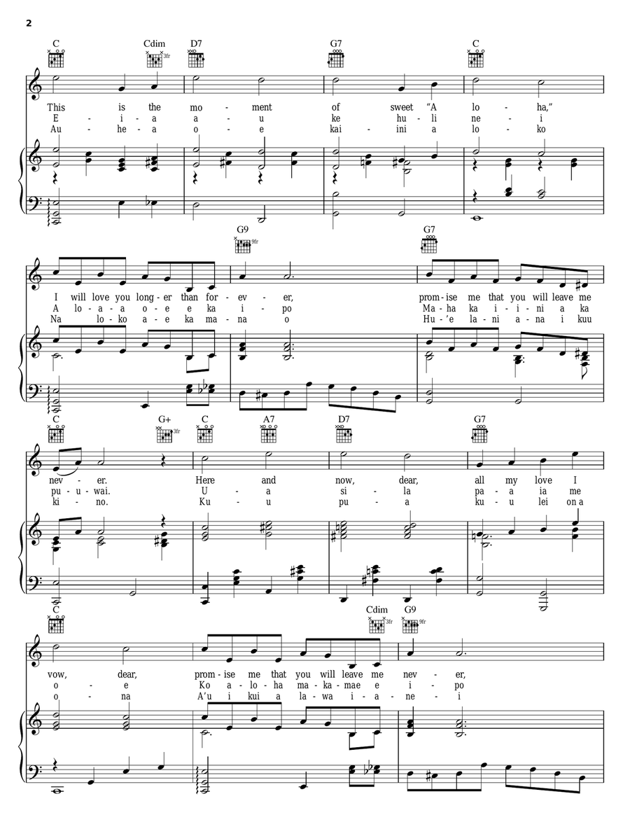 The Hawaiian Wedding Song (Ke Kali Nei Au) Piano, Vocal, Guitar scores gallery preview page 2