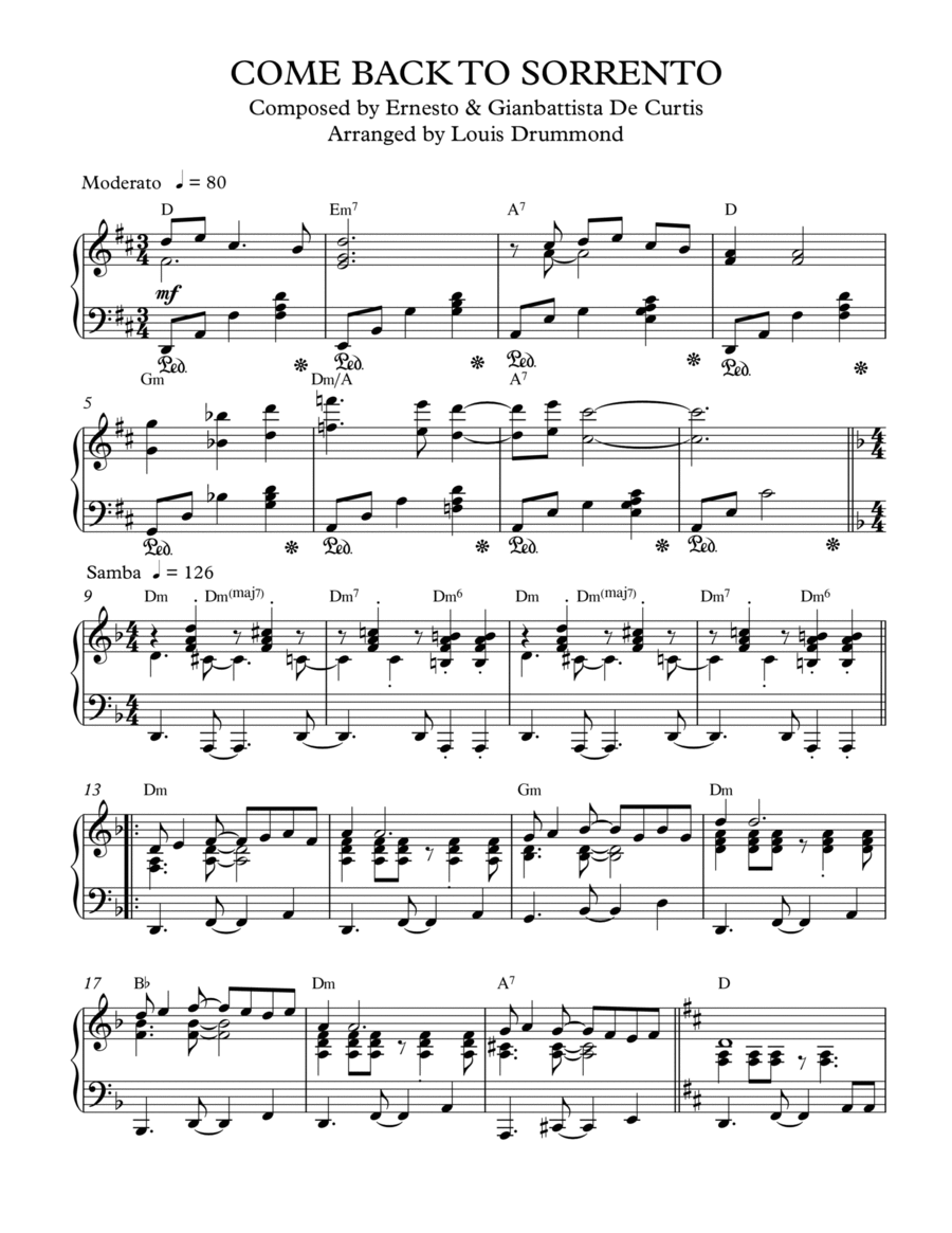 Come Back To Sorrento Easy Piano scores gallery preview page 1