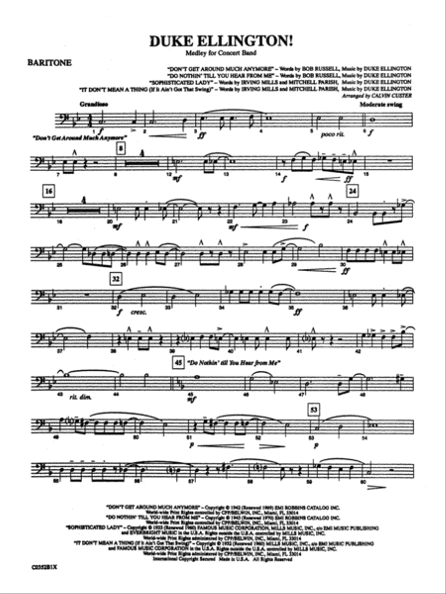 Duke Ellington! (Medley for Concert Band): Baritone B.C. Concert Band scores gallery preview page 1