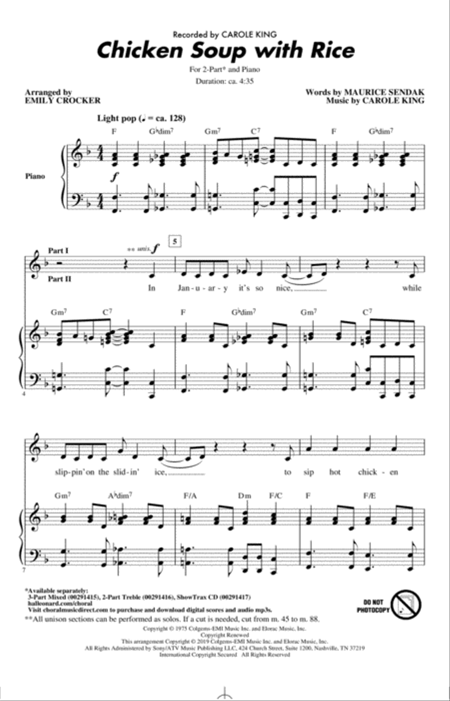 Chicken Soup With Rice (arr. Emily Crocker) 2-Part scores gallery preview page 1