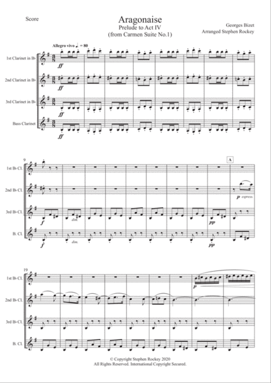 Aragonaise from Carmen for Clarinet Quartet Clarinet Quartet scores gallery preview page 3