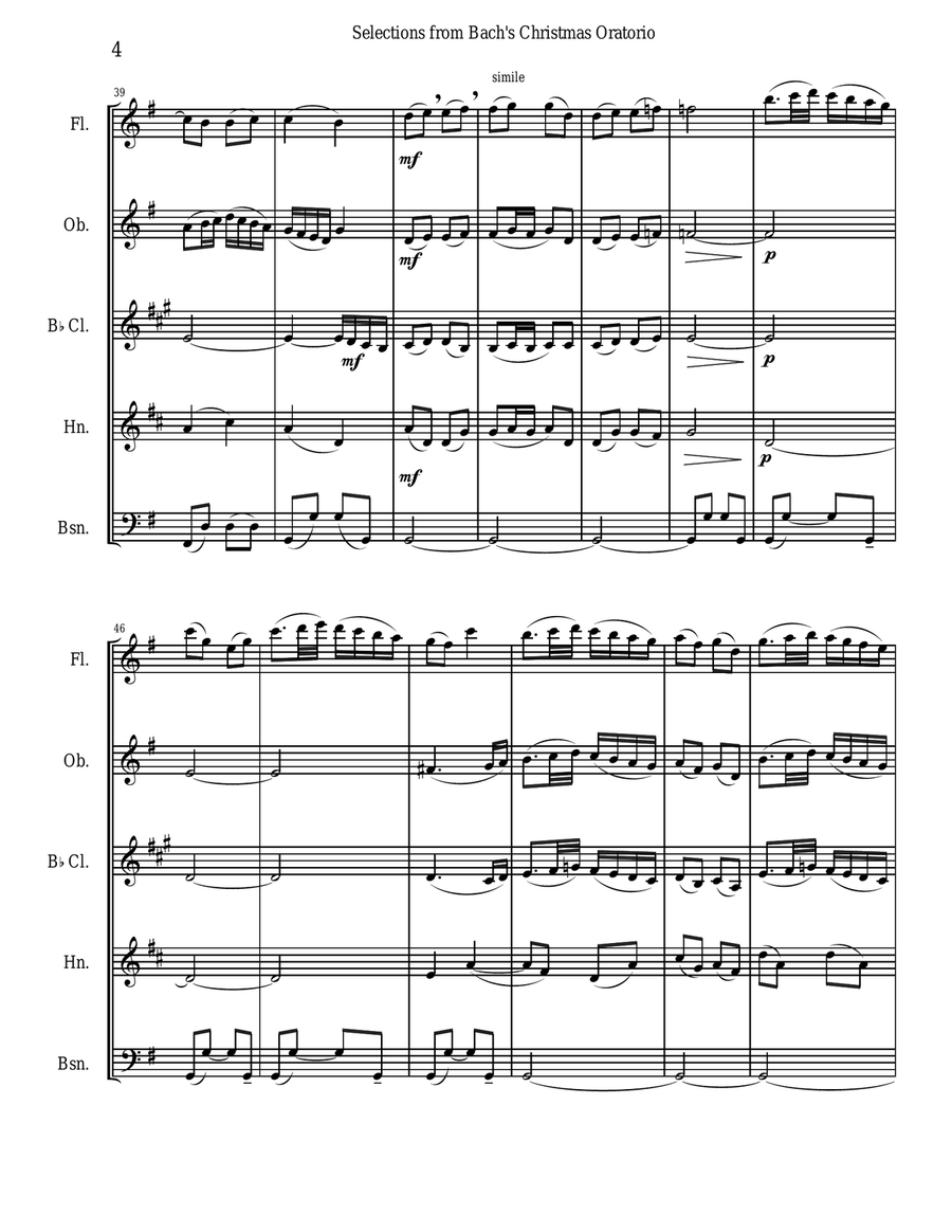 Bach's Christmas Oratorio Selections for Woodwind Quintet Bach's Christmas Oratorio Selections for Woodwind Quintet Woodwind Quintet scores gallery preview page 4
