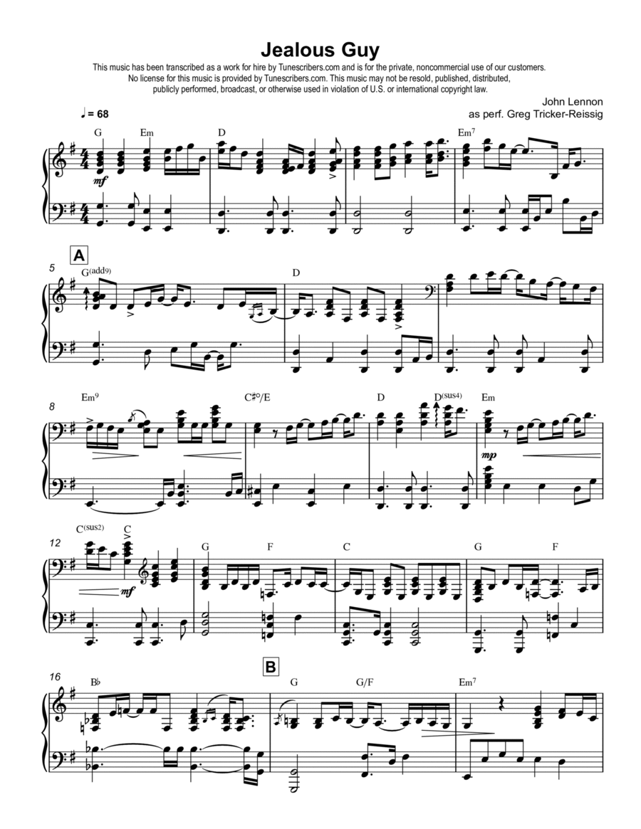 Jealous Guy Jealous Guy Piano Solo scores gallery preview page 1