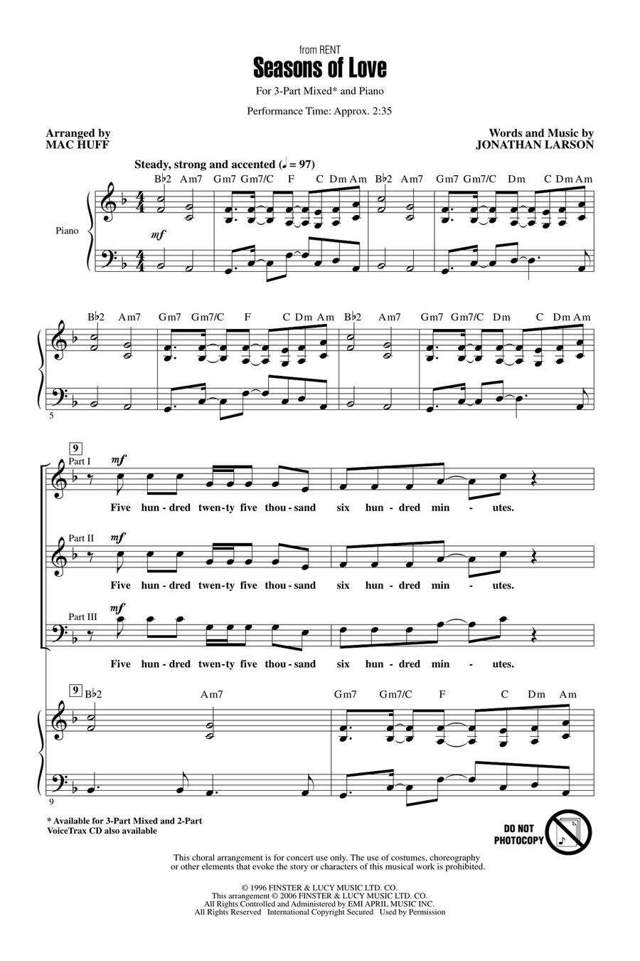 Seasons Of Love (from Rent) (arr. Mac Huff) 3-Part scores gallery preview page 1