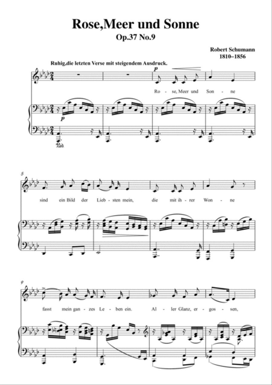 Schumann-Rose,Meer und Sonne in A♭ Major for Voice and Piano Voice Solo scores gallery preview page 2