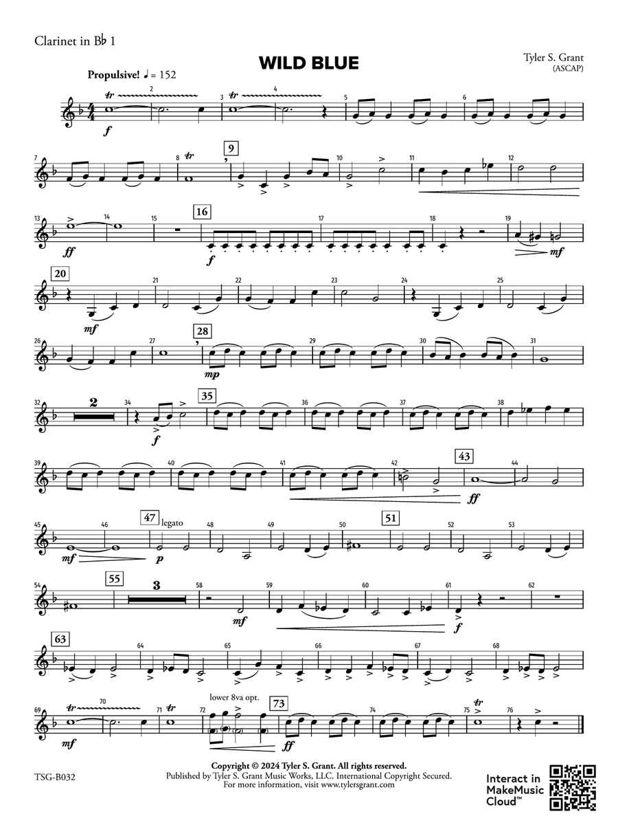 Wild Blue: 1st B-flat Clarinet B-Flat Clarinet scores gallery preview page 1
