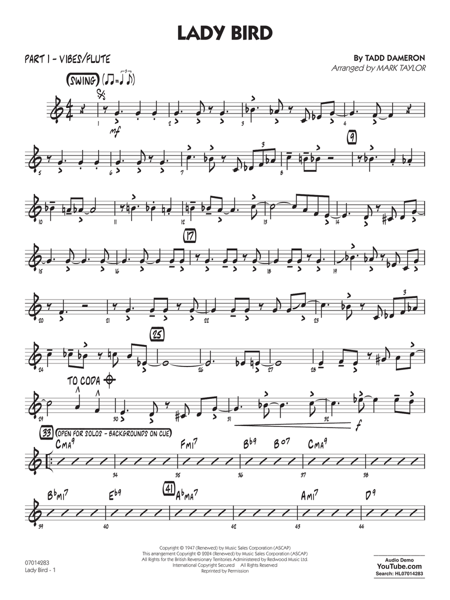 Lady Bird (arr. Mark Taylor) - Part 1 - Vibes/Flute