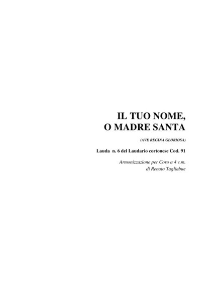 IL TUO NOME O MADRE SANTA - Laudario Cortonese - Arr. for SATB Choir image number null