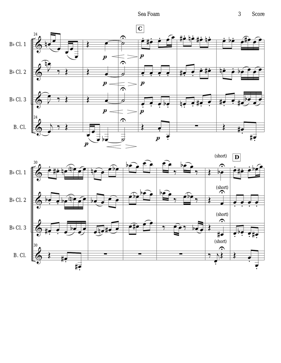 Frank Bridge - Sea-Foam set for clarinet quartet Clarinet Quartet scores gallery preview page 3