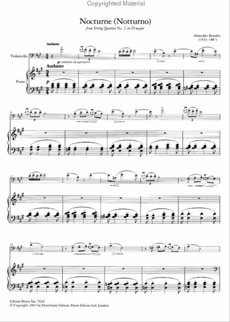 Nocturne from String Quartet No. 2 in D Major - Cello and Piano Piano Accompaniment scores gallery preview page 3