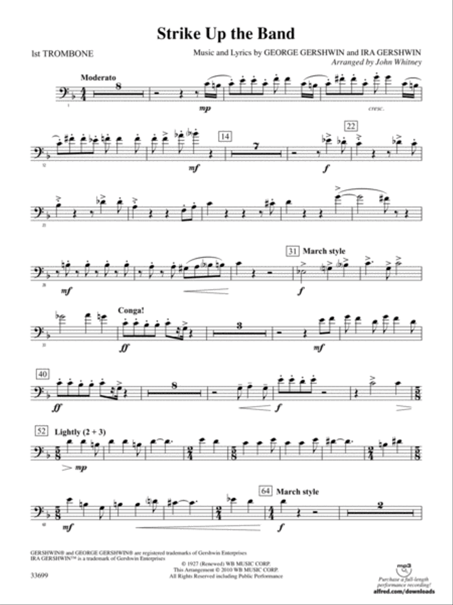 Strike Up the Band: 1st Trombone Full Orchestra scores gallery preview page 1