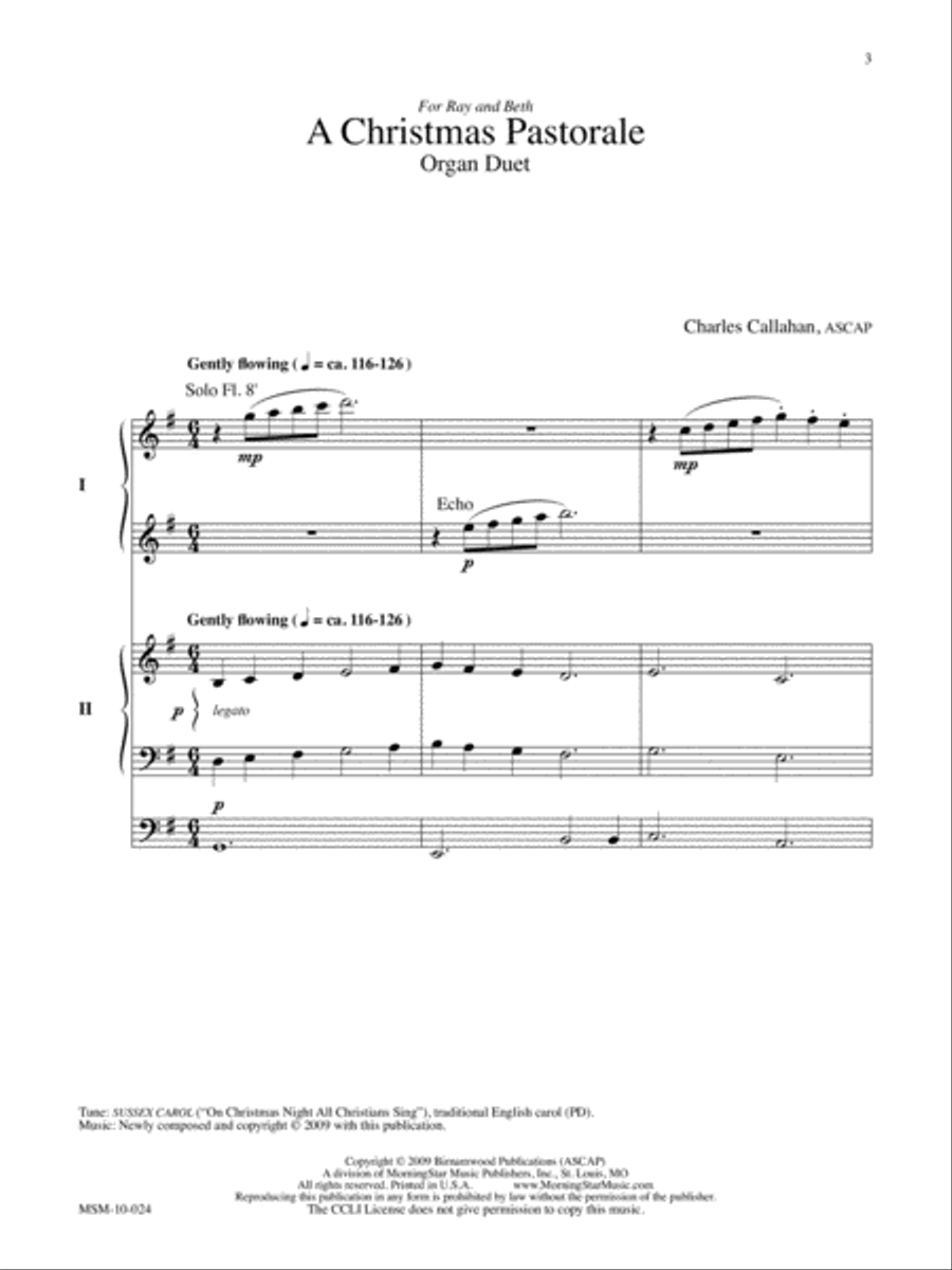 A Christmas Pastorale for Organ Duet image number null