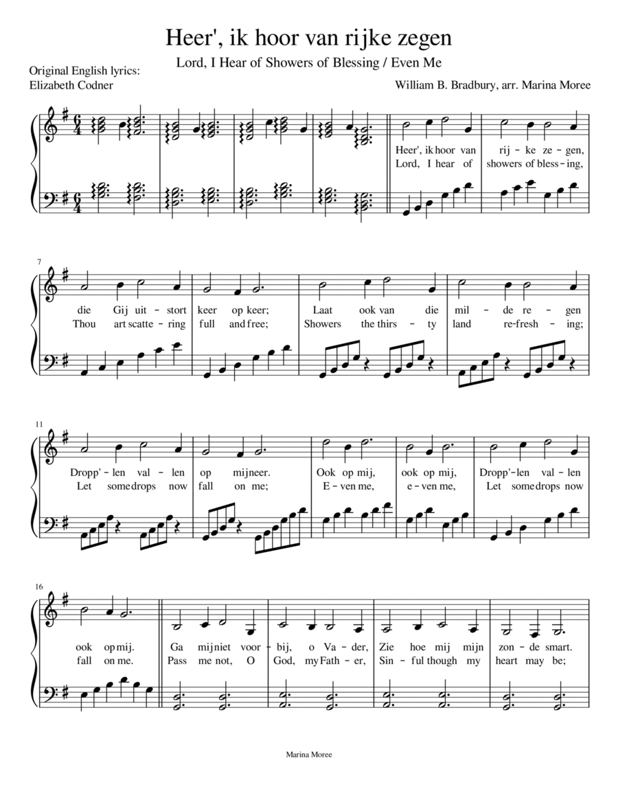 Heer', ik hoor van rijke zegen / Even Me, intermediate arrangement for lever harp Celtic Harp scores gallery preview page 1