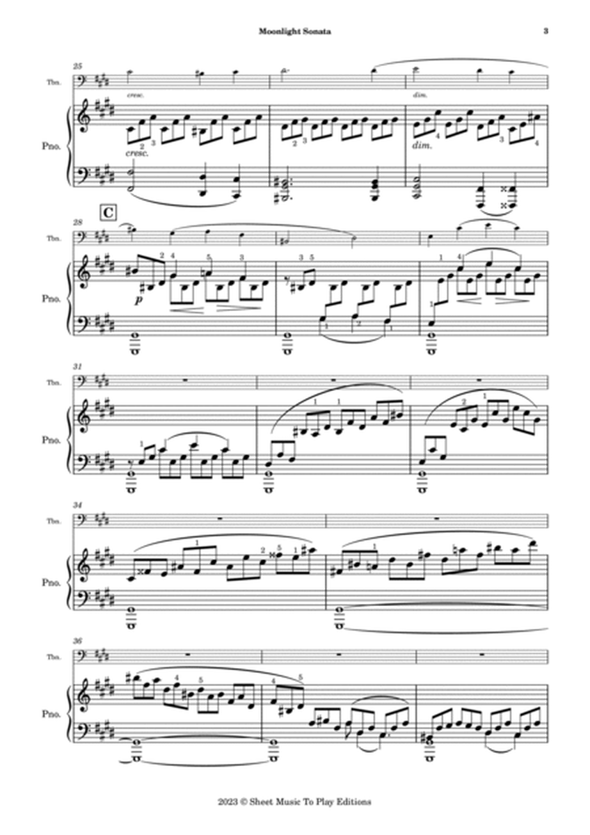 Moonlight Sonata by Beethoven 1 mov. - Trombone and Piano (Full Score and Parts) image number null