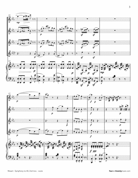 Symphony No 40, second movement, arranged for 4 flutes and piano image number null