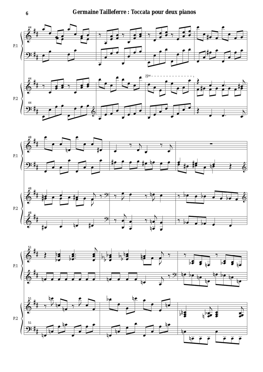 Germaine Tailleferre: Toccata for two pianos 2 Pianos, 4-Hands scores gallery preview page 6
