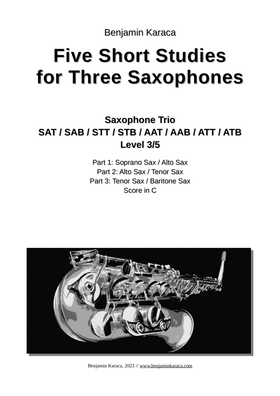 Five Short Studies for Three Saxophones Woodwind Trio scores gallery preview page 1