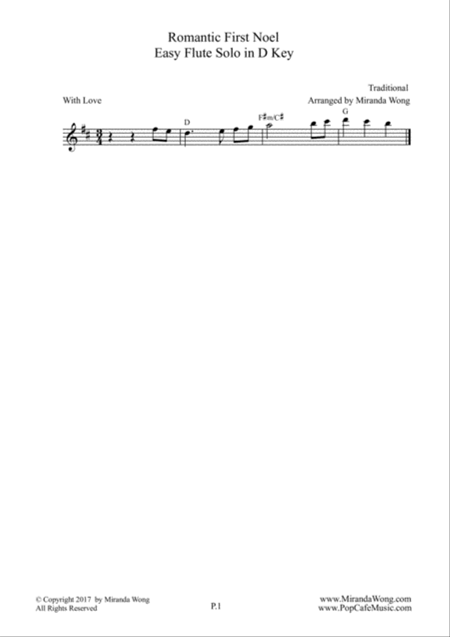 Romantic First Noel - Easy Piano Duet in D Key (With Chords) Piano Method scores gallery preview page 1