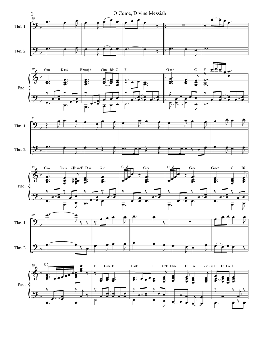 O Come, Divine Messiah (Trombone Duet) Trombone Duet scores gallery preview page 2