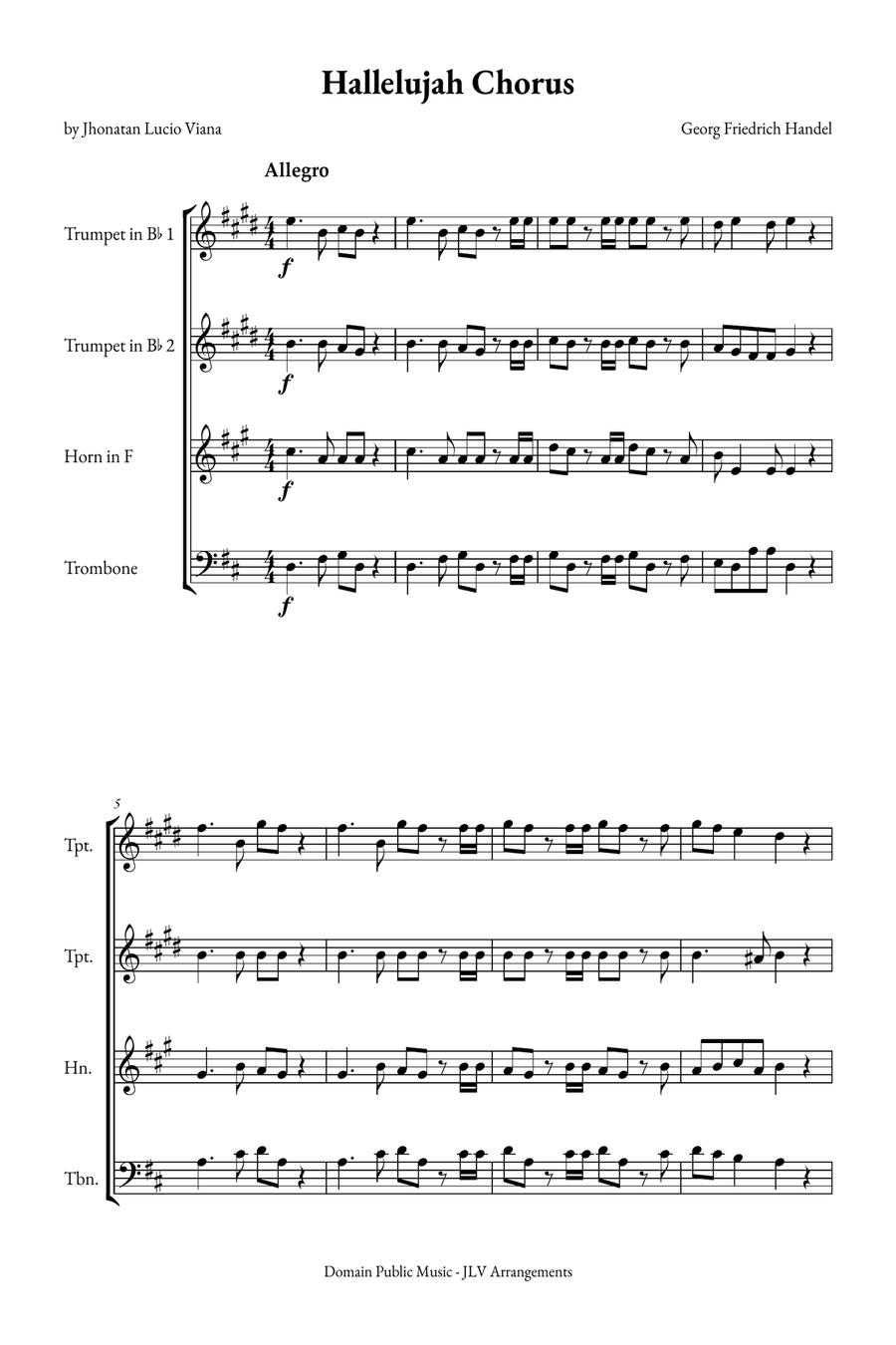 Hallelujah Chorus Brass Quartet scores gallery preview page 1