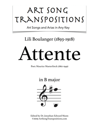 Book cover for BOULANGER: Attente (transposed to B major)