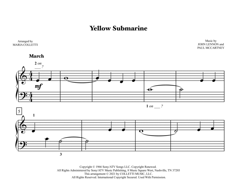 Yellow Submarine Easy Piano scores gallery preview page 1