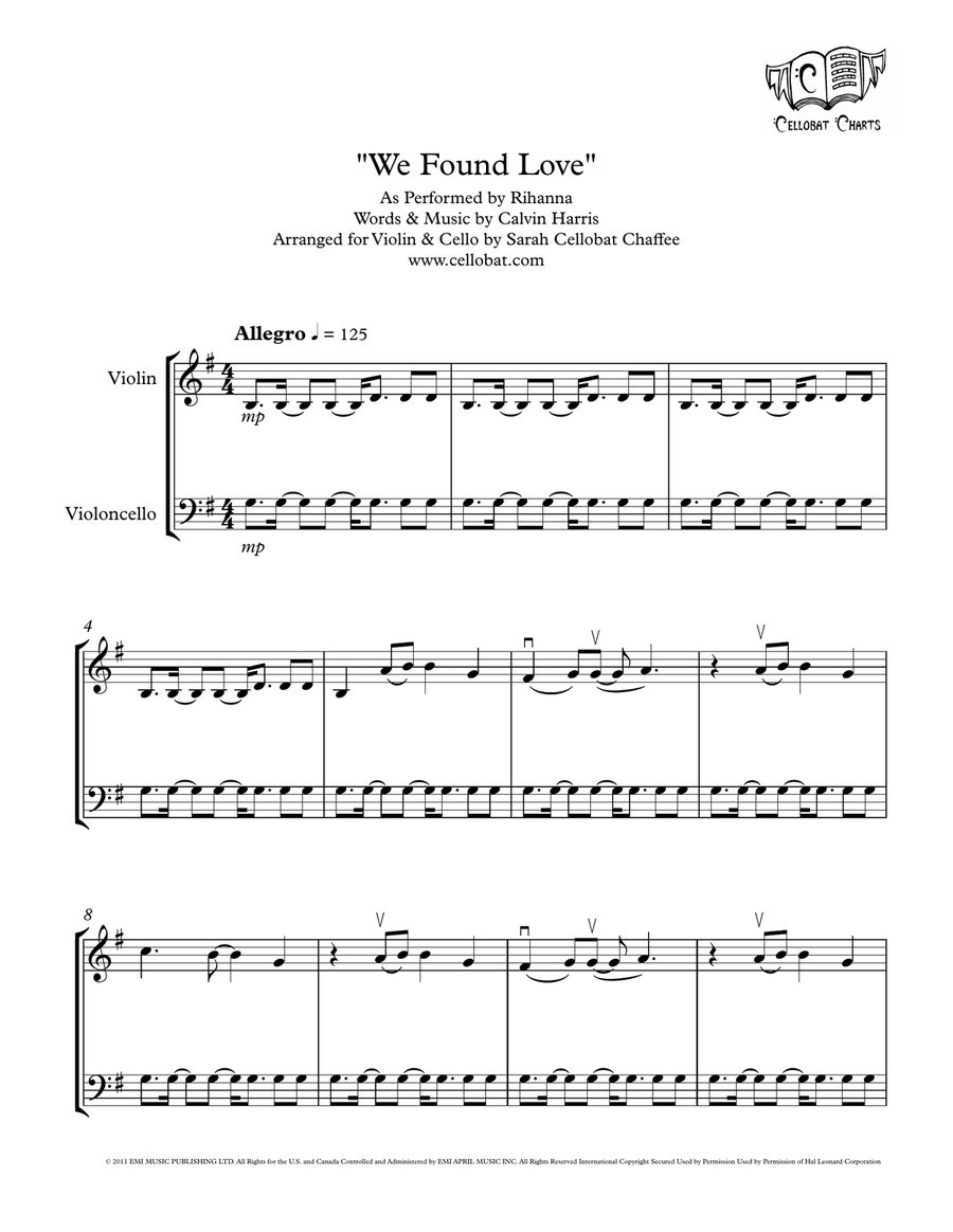 We Found Love by Calvin Harris String Duet - Digital Sheet Music
