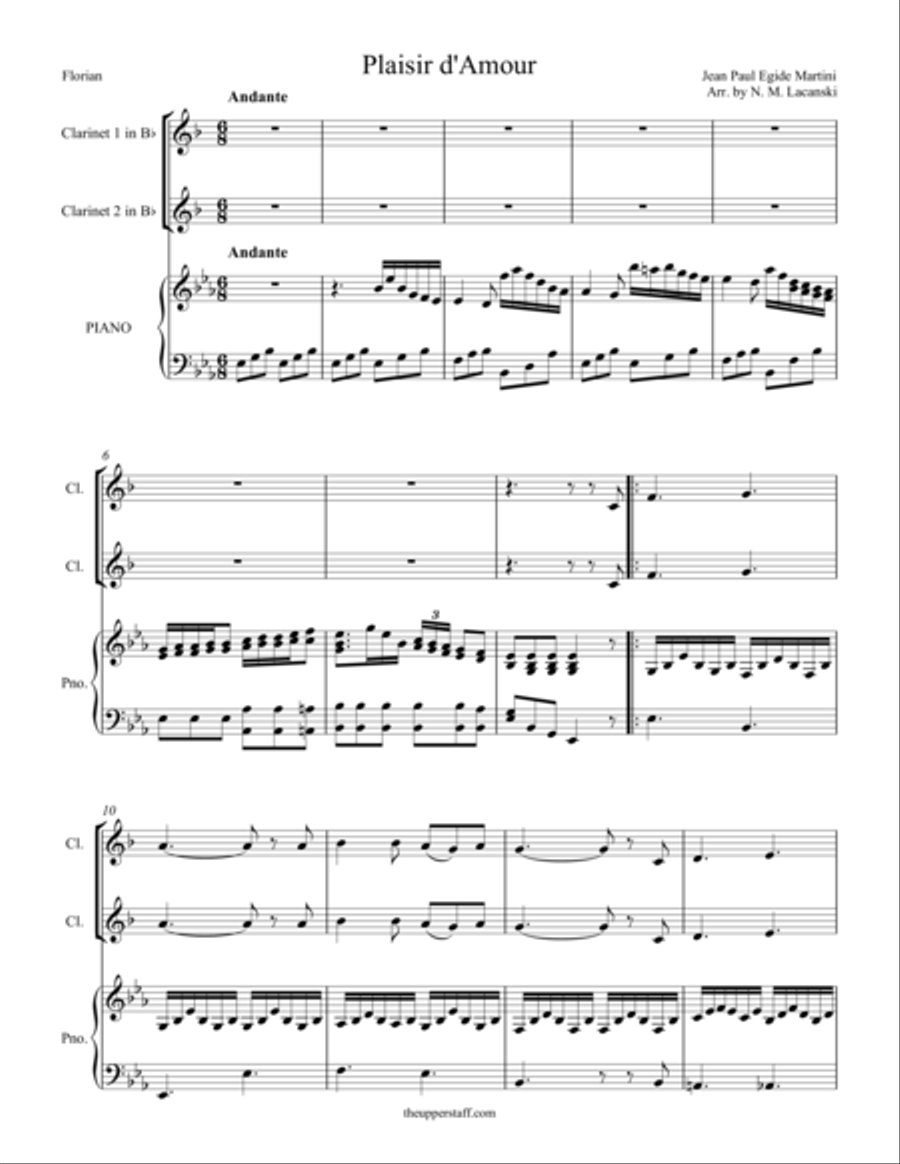Plaisir d'Amour Clarinet Solo scores gallery preview page 1