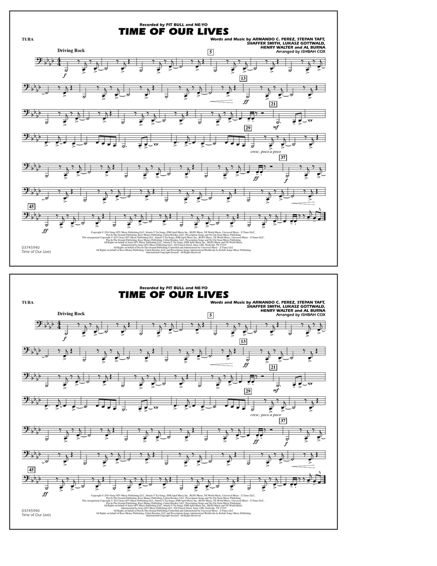 Time of Our Lives - Tuba Marching Band scores gallery preview page 1
