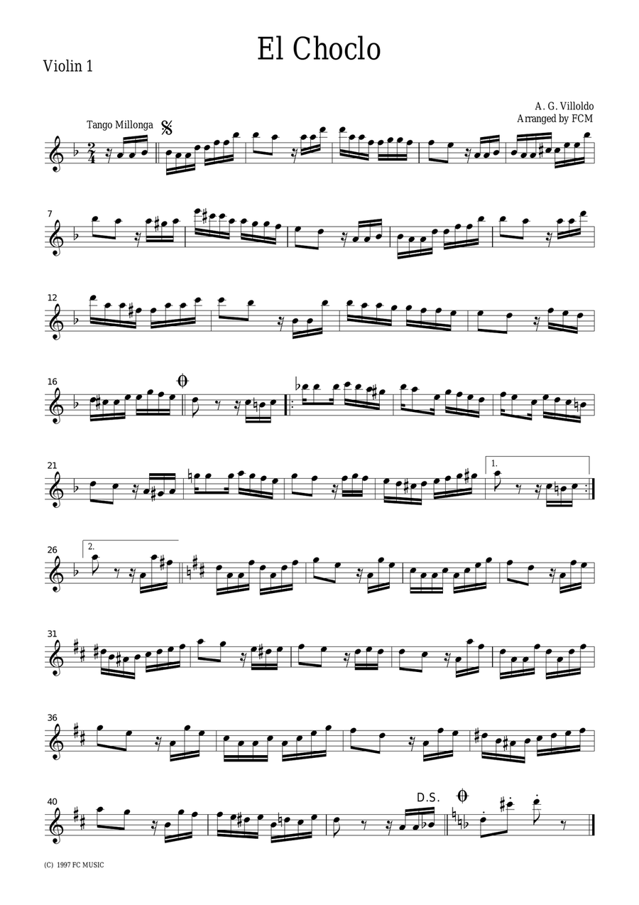 Tango El Choclo, for string quartet, TA002 String Quartet scores gallery preview page 1