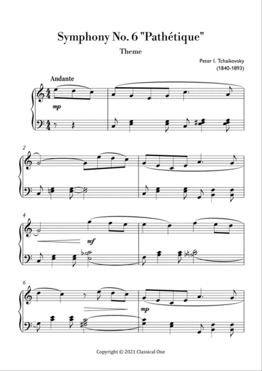Tchaikovsky - Symphony No.6 Pathetique Theme(Easy Piano Version) Easy Piano scores gallery preview page 2