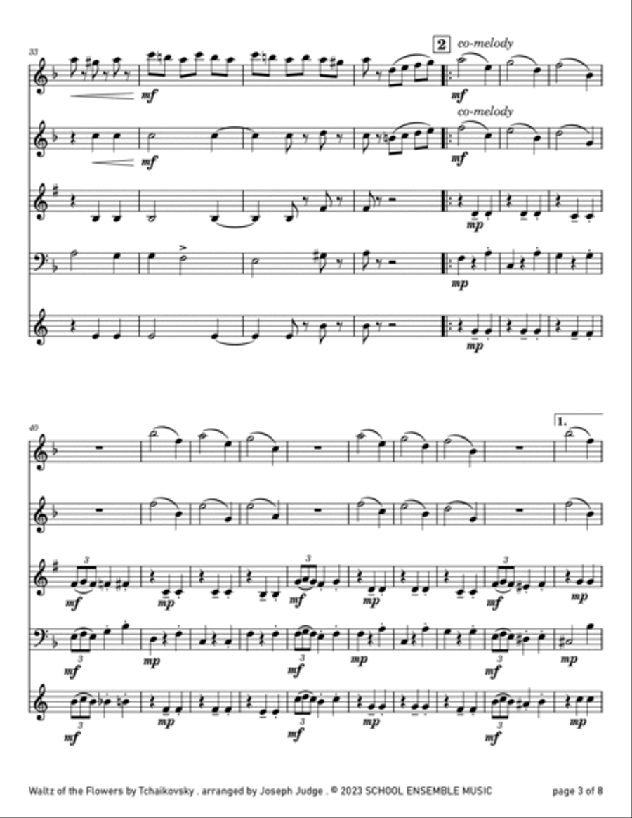 Waltz Of The Flowers by Tchaikovsky for Woodwind Quartet in Schools Woodwind Quartet scores gallery preview page 3