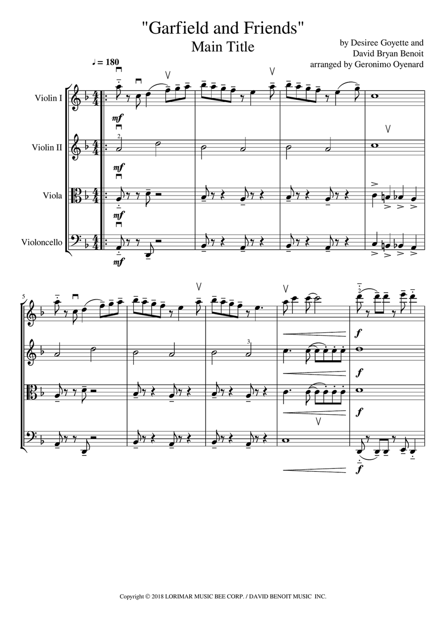 Garfield And Friends - Main Title String Quartet scores gallery preview page 1