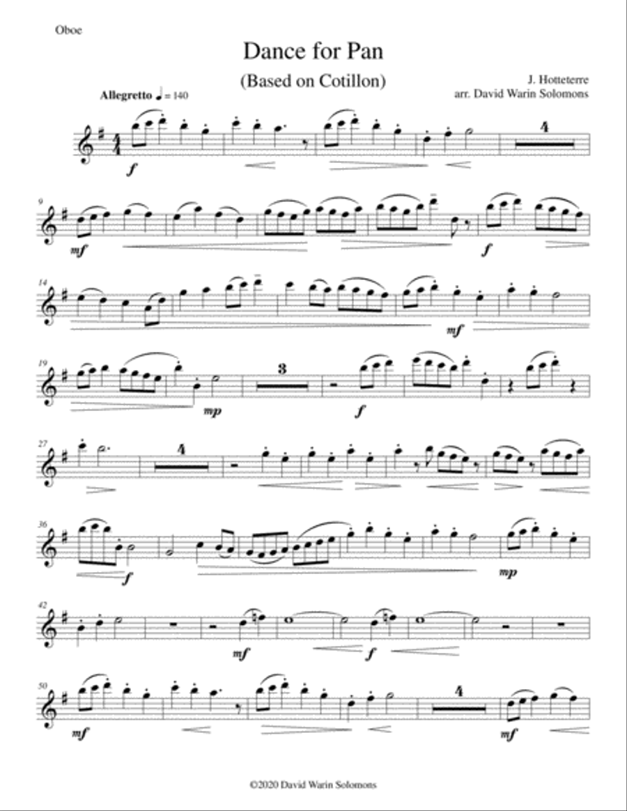 Dance for Pan (based on Cotillon) for oboe consort (oboe, oboe d'amore, cor anglais and bass oboe) English Horn scores gallery preview page 6
