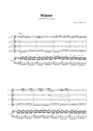 Largo from Winter by Vivaldi for Sax AATB Quartet and Piano with Chords
