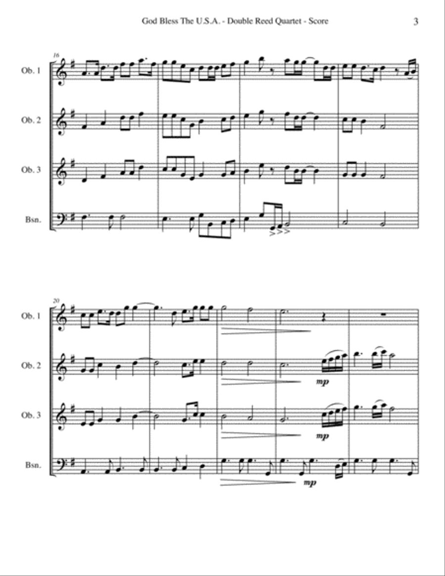 God Bless The U.S.A. Woodwind Quartet scores gallery preview page 3