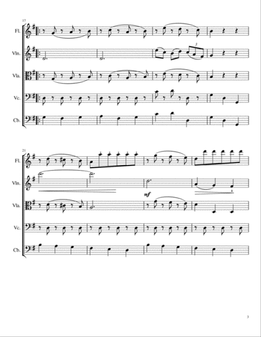 Minuet for String Ensemble & Flute (K. 6) Chamber Orchestra scores gallery preview page 3
