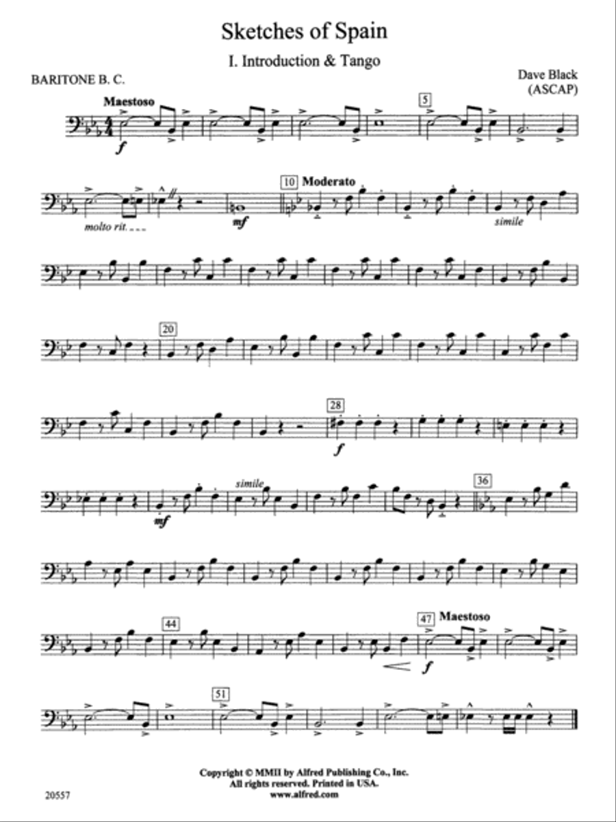 Sketches of Spain: Baritone B.C. Concert Band scores gallery preview page 1