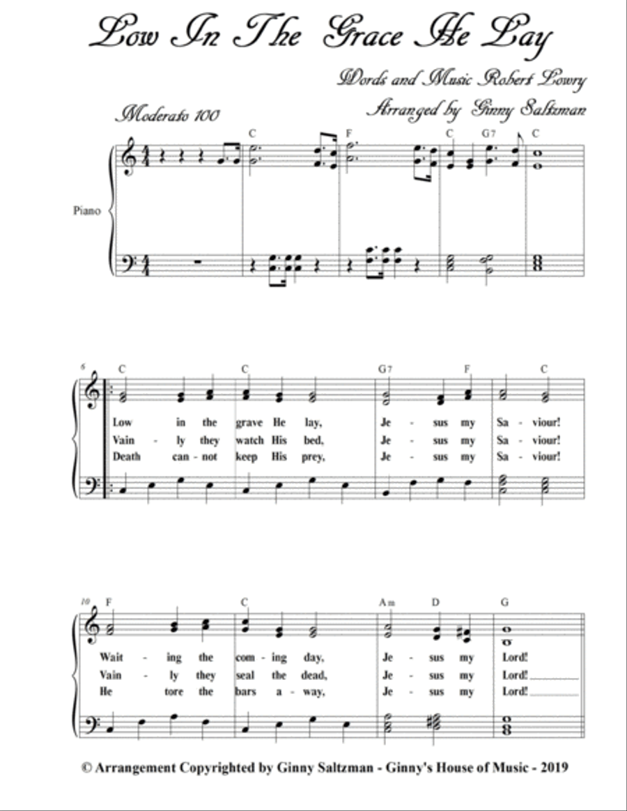 Low in the Grave He Lay (Christ Arose) and Christ the Lord Is Risen Today - Two Beautiful Easter Hym Easy Piano scores gallery preview page 2