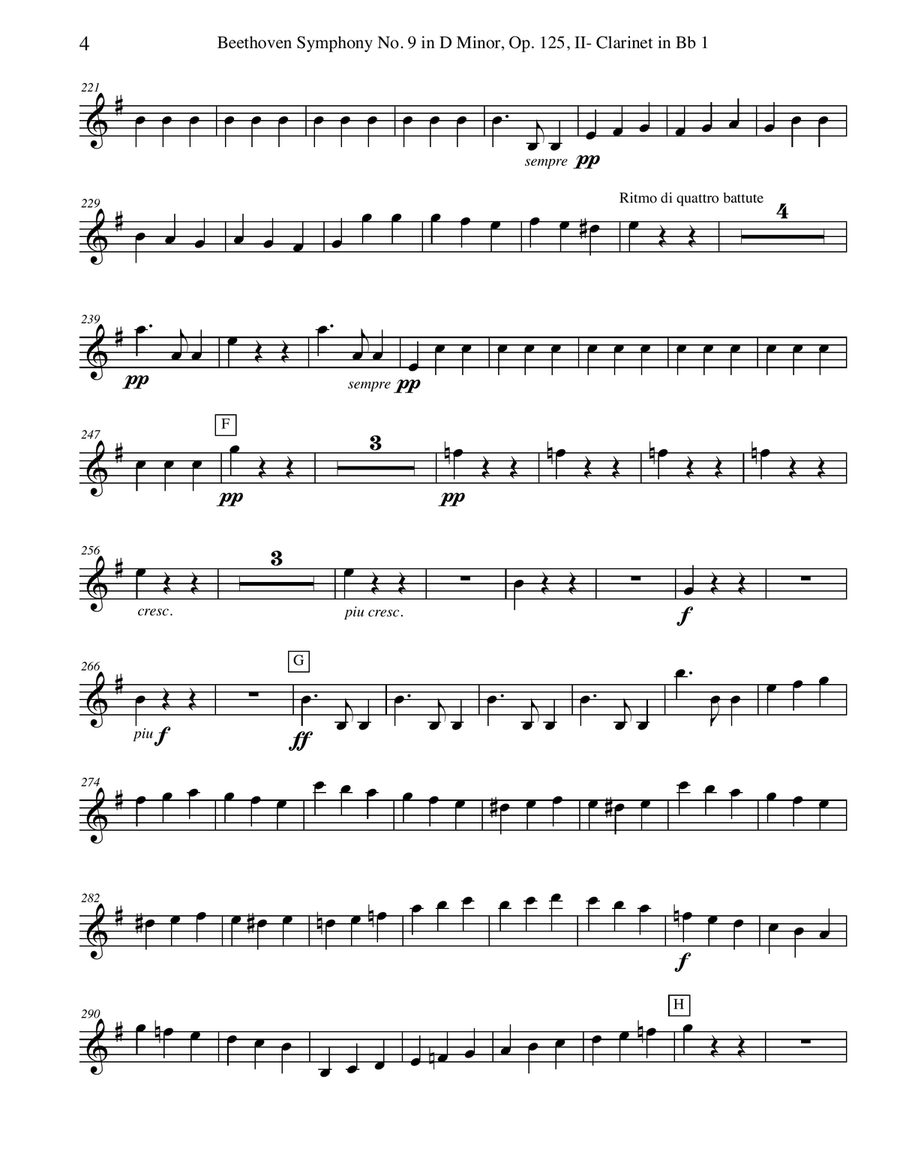 Beethoven Symphony No. 9, Movement II - Clarinet in Bb 1 (Transposed Part), Op. 125 B-Flat Clarinet scores gallery preview page 4