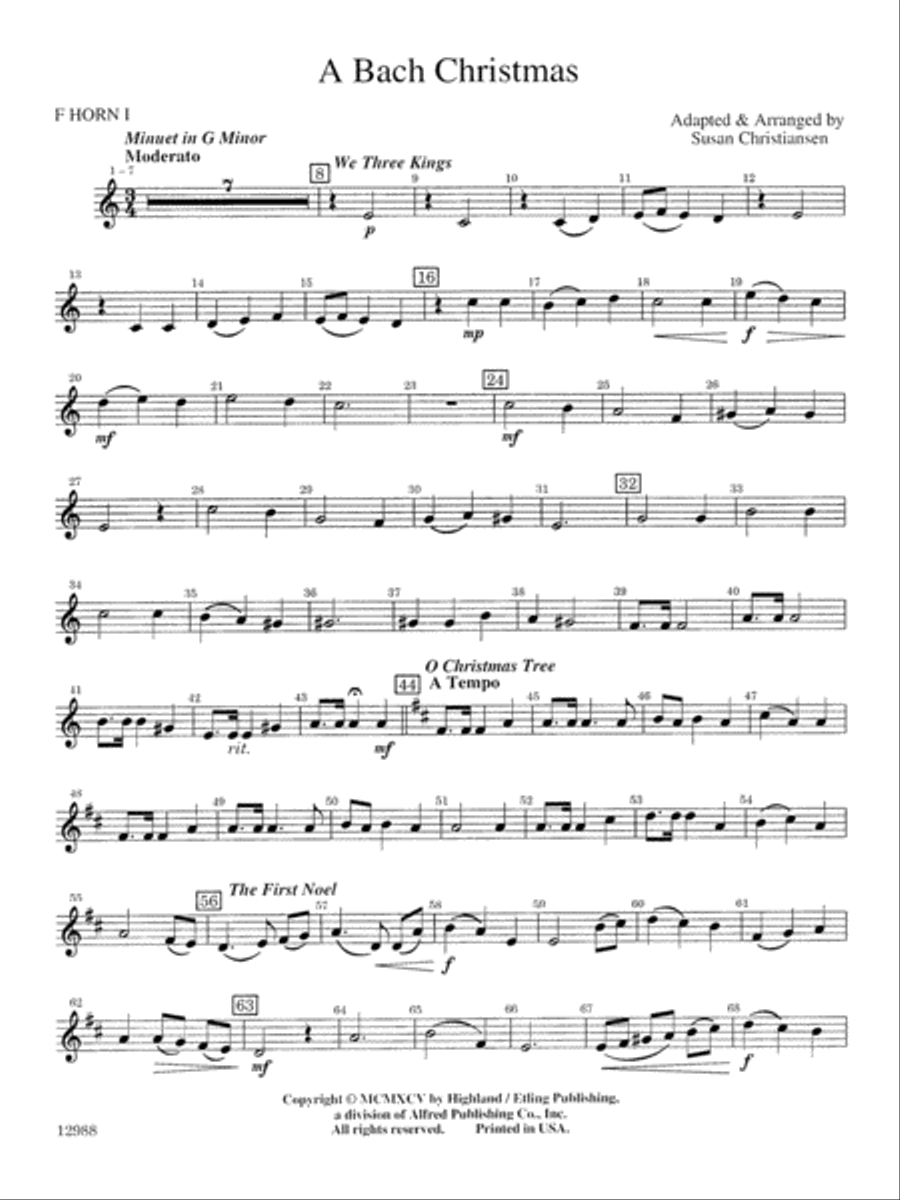 A Bach Christmas: 1st F Horn Full Orchestra scores gallery preview page 1
