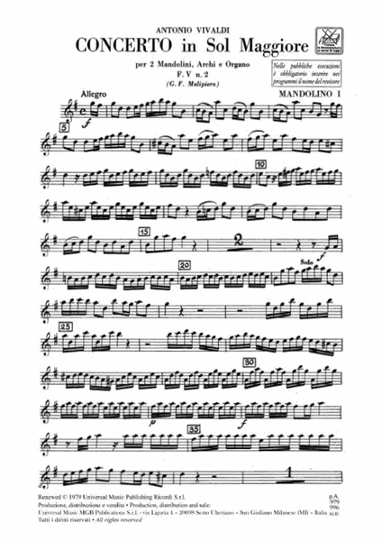 Concerto Per Mandolino, Archi E B.C.: