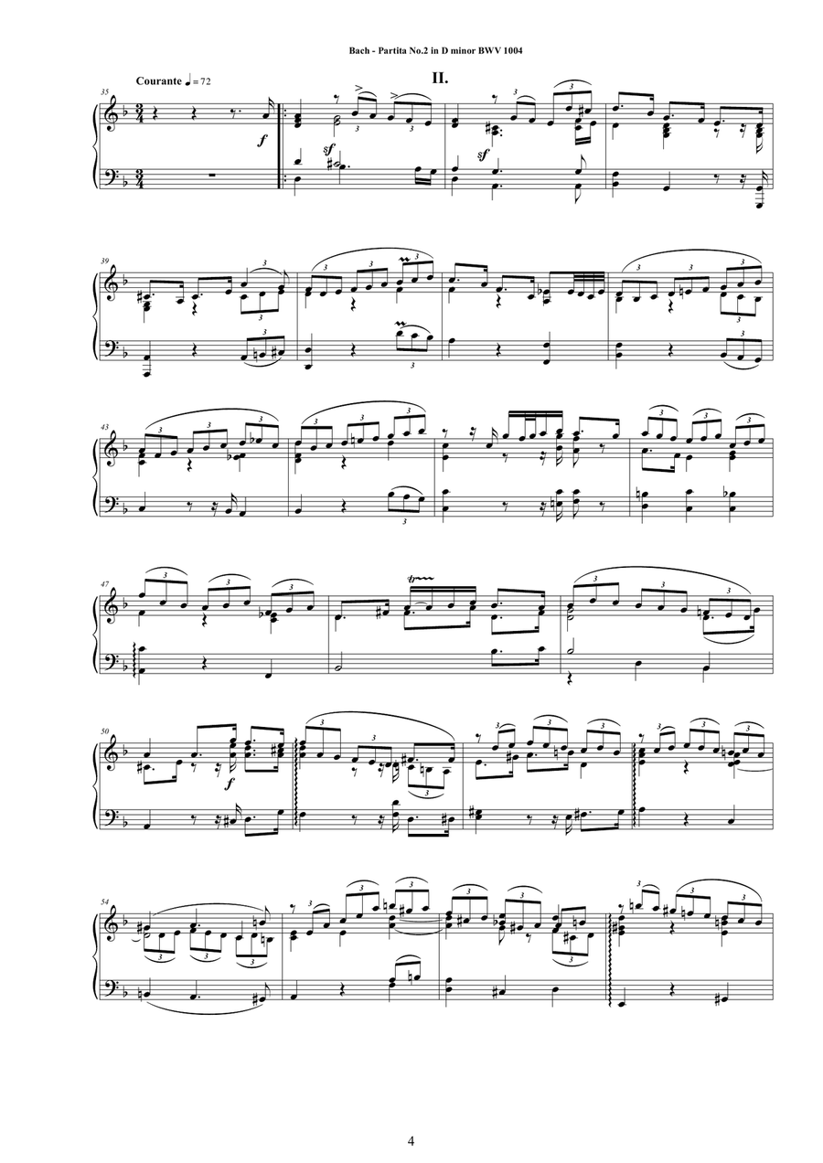 Bach - Partita No.2 in D minor BWV 1004 for Harpsichord or Piano Harpsichord scores gallery preview page 4