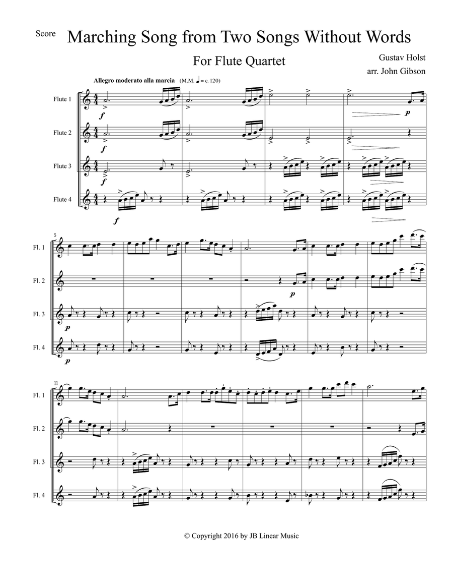 Marching Song by Gustav Holst for Flute Quartet Flute Quartet scores gallery preview page 2