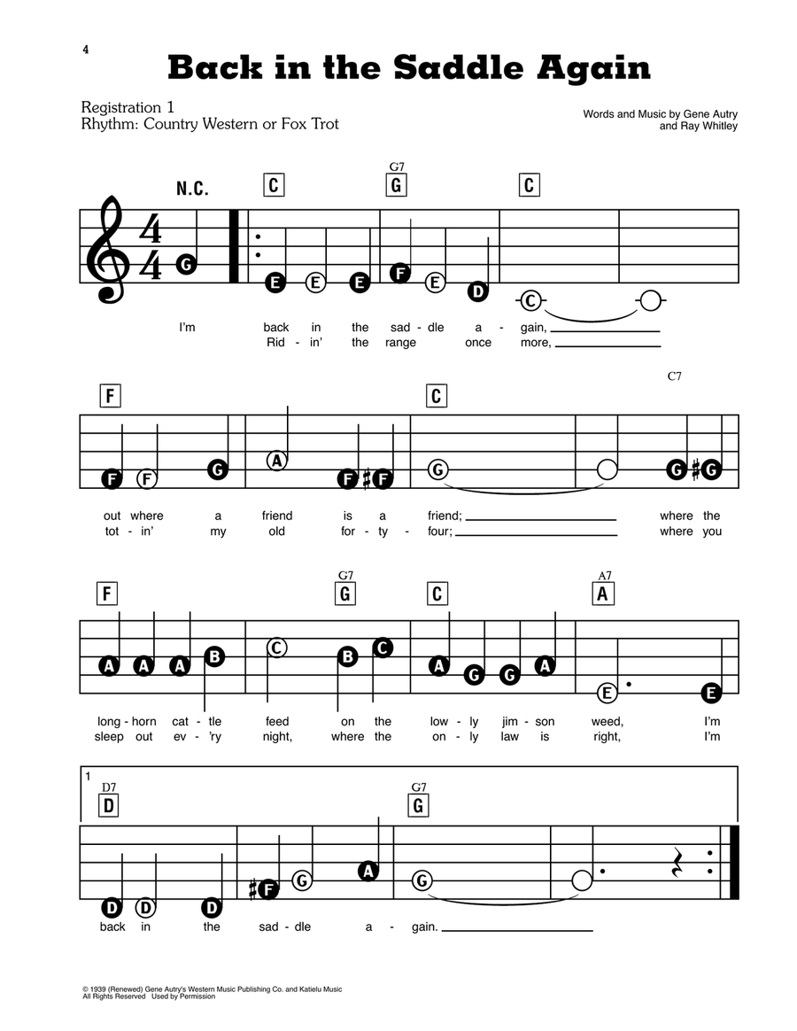 Back In The Saddle Again Electronic Keyboard scores gallery preview page 1