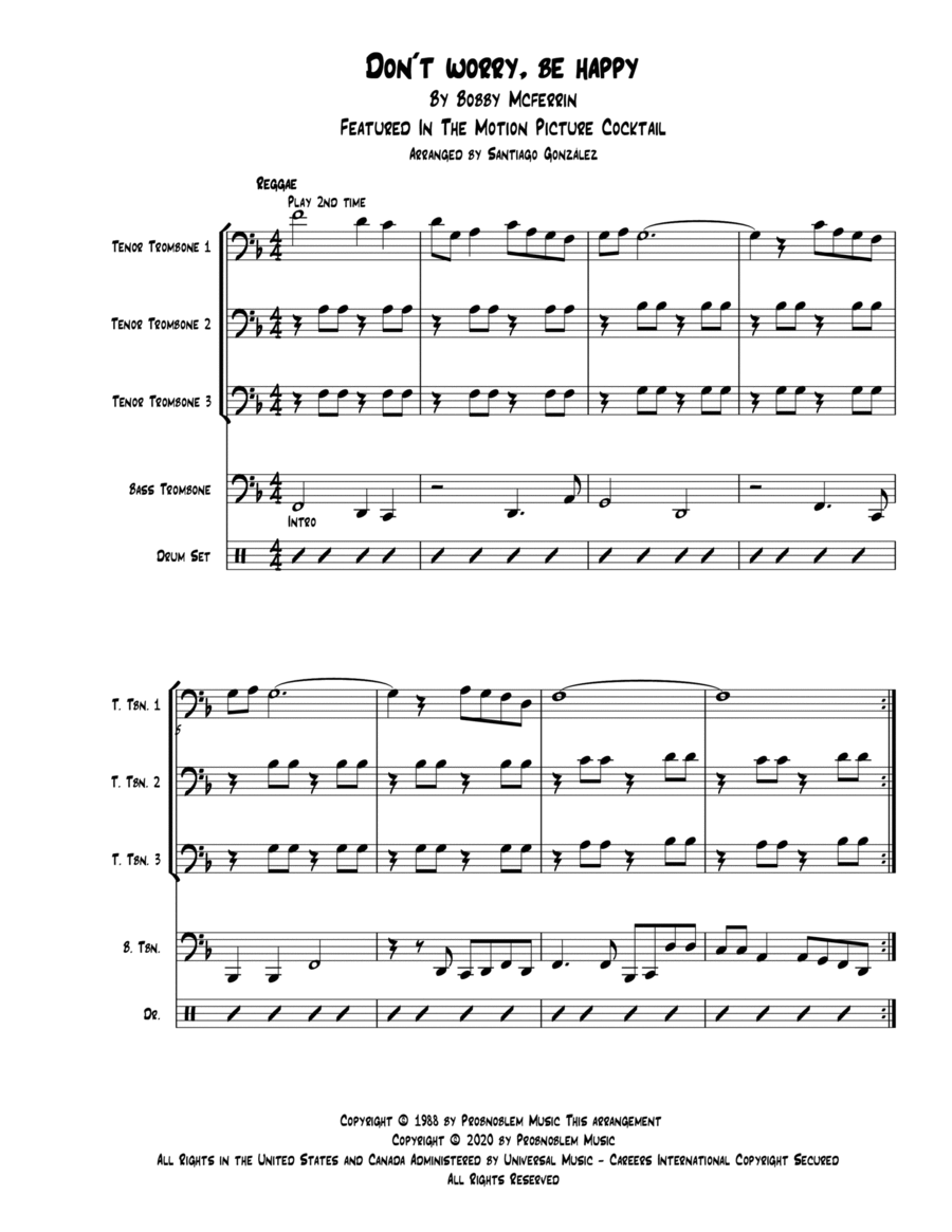 Don't Worry, Be Happy Trombone Solo scores gallery preview page 1