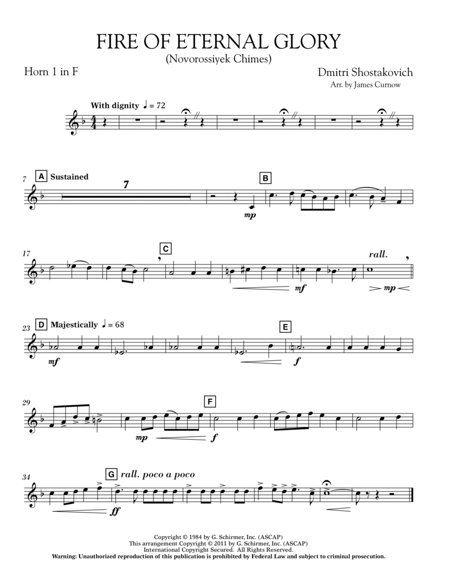 Fire of Eternal Glory (Novorossiyek Chimes) - F Horn 1 Horn scores gallery preview page 1