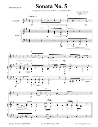 Book cover for Vivaldi: Sonata No. 5 for French Horn & Piano