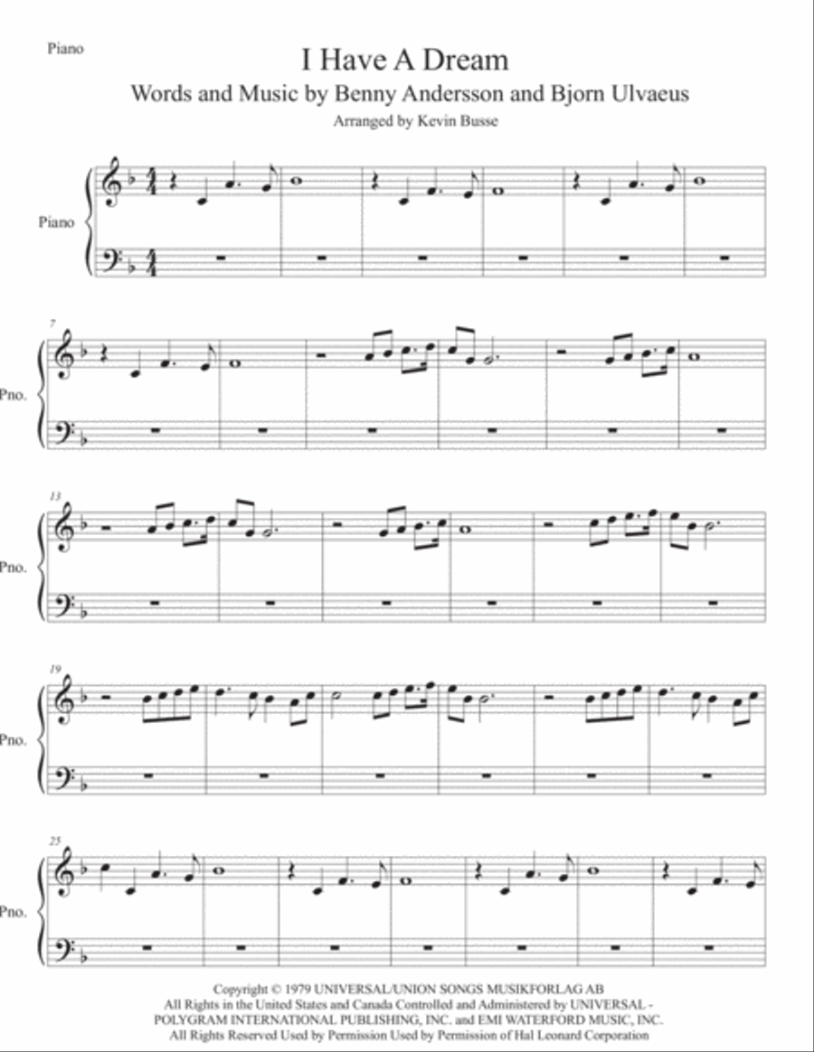 I Have A Dream Easy Piano scores gallery preview page 1