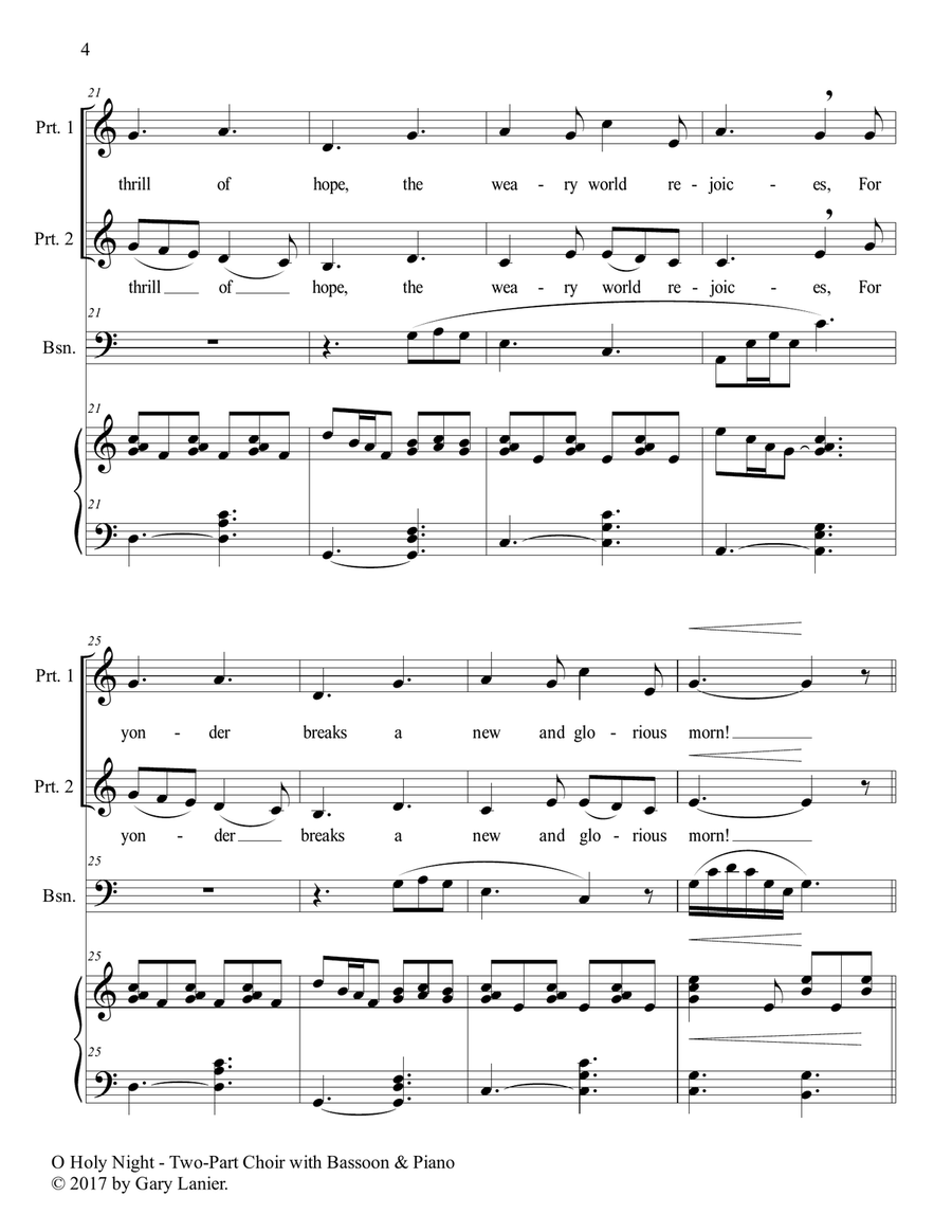 O HOLY NIGHT (Two-Part Choir for Treble Voices with Bassoon & Piano - Score & Parts included) 2-Part scores gallery preview page 5